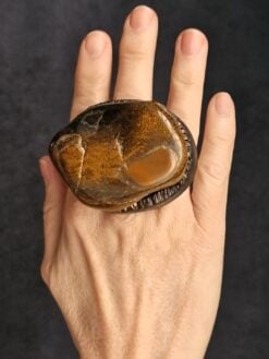 Alternative view of Tiger's Eye Stone & Black Ring - Size 7.5