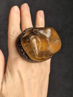Tiger's Eye Stone & Black Ring - Size 7.5