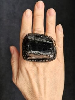 Black Obsidian & Black Ring - Size 7.5