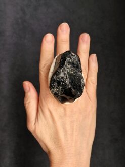 Apache Tear & Vegan Ivory Ring - Size 8