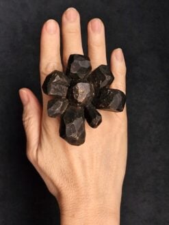 Alternative view of Black with Gold Sheen Flower Ring - Size 8