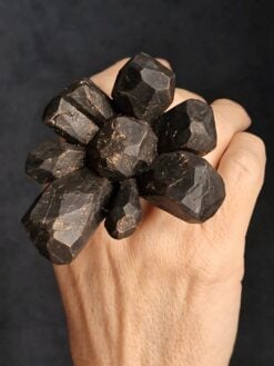 Black with Gold Sheen Flower Ring - Size 8