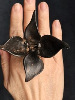 Black with Gold Sheen Flower Ring - Size 7.5