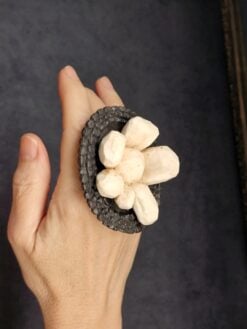Alternative view of Vegan Ivory & Black Flower Ring - Size 7.5