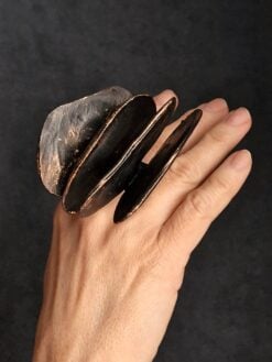 Alternative view of Black with Gold Sheen Flower Ring - Size 6.5