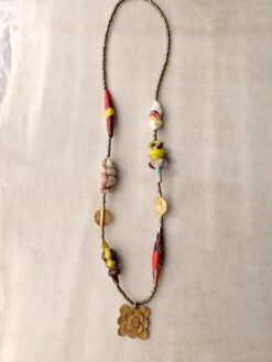 Alternative view of Red, Yellow & White Bead with Nickle-Free Gold-Plated Necklace