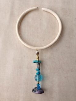 Alternative view of Vegan Ivory Collar Necklace with Blue & Purple Bead Pendant - Adjustable Size