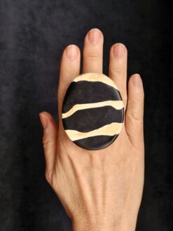 Black & Vegan Ivory Ring - Size 7.5