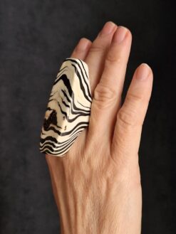 Alternative view of Vegan Ivory & Black Ring - Size 7