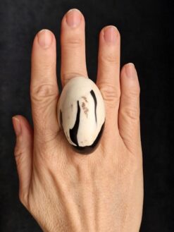 Vegan Ivory & Black Ring - Size 8