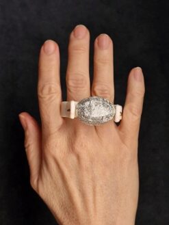 Alternative view of Silver-tone Textured Bead & Vegan Ivory Double Finger Spin Ring - Size 7