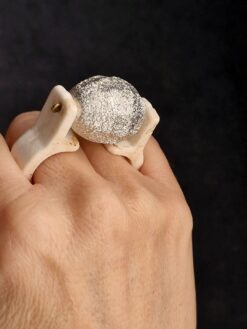 Silver-tone Textured Bead & Vegan Ivory Double Finger Spin Ring - Size 7